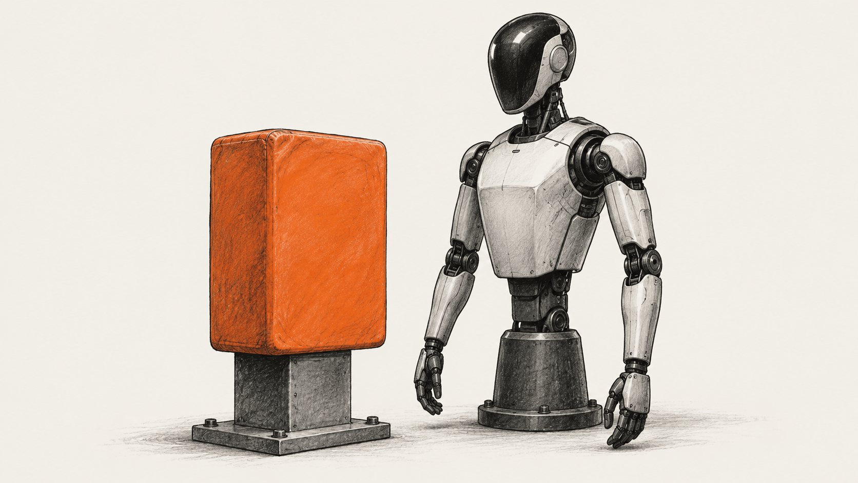 Humanoid beside a fixed block.