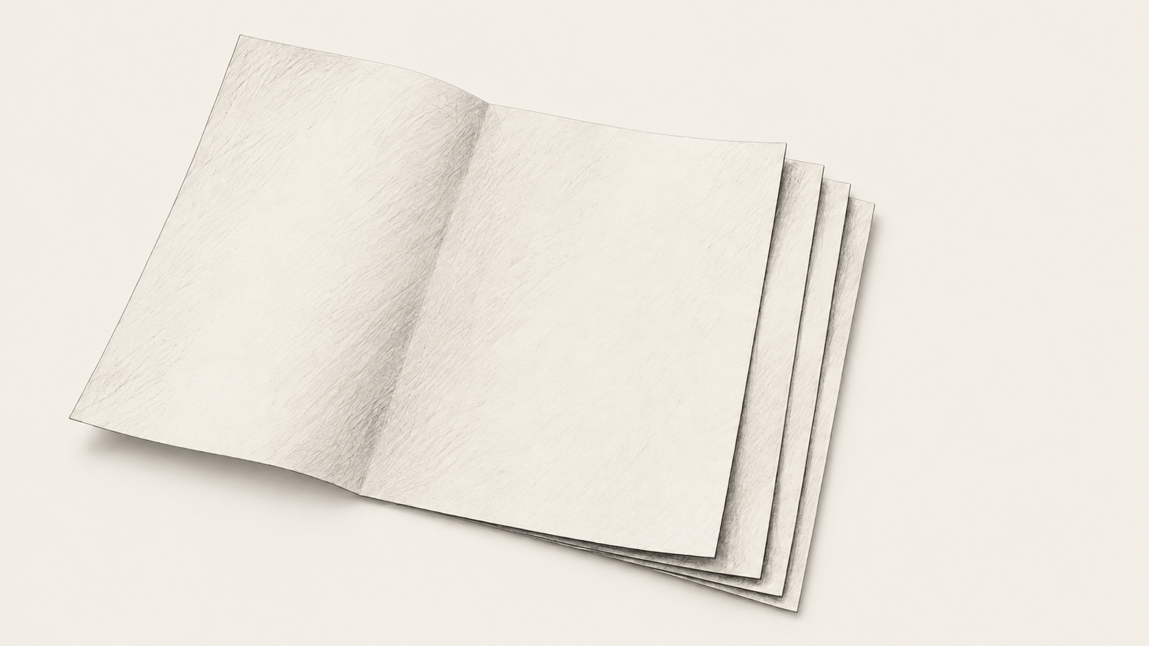 A blank ivory letter sheet lies open over three aligned pages on a warm ivory background.