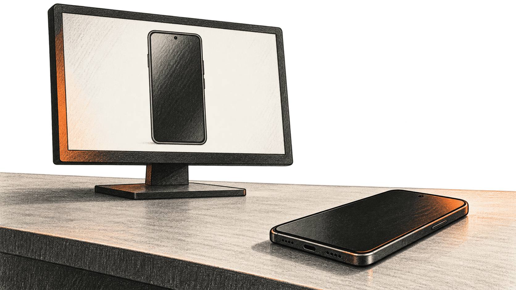 Monitor image beside flat handset.