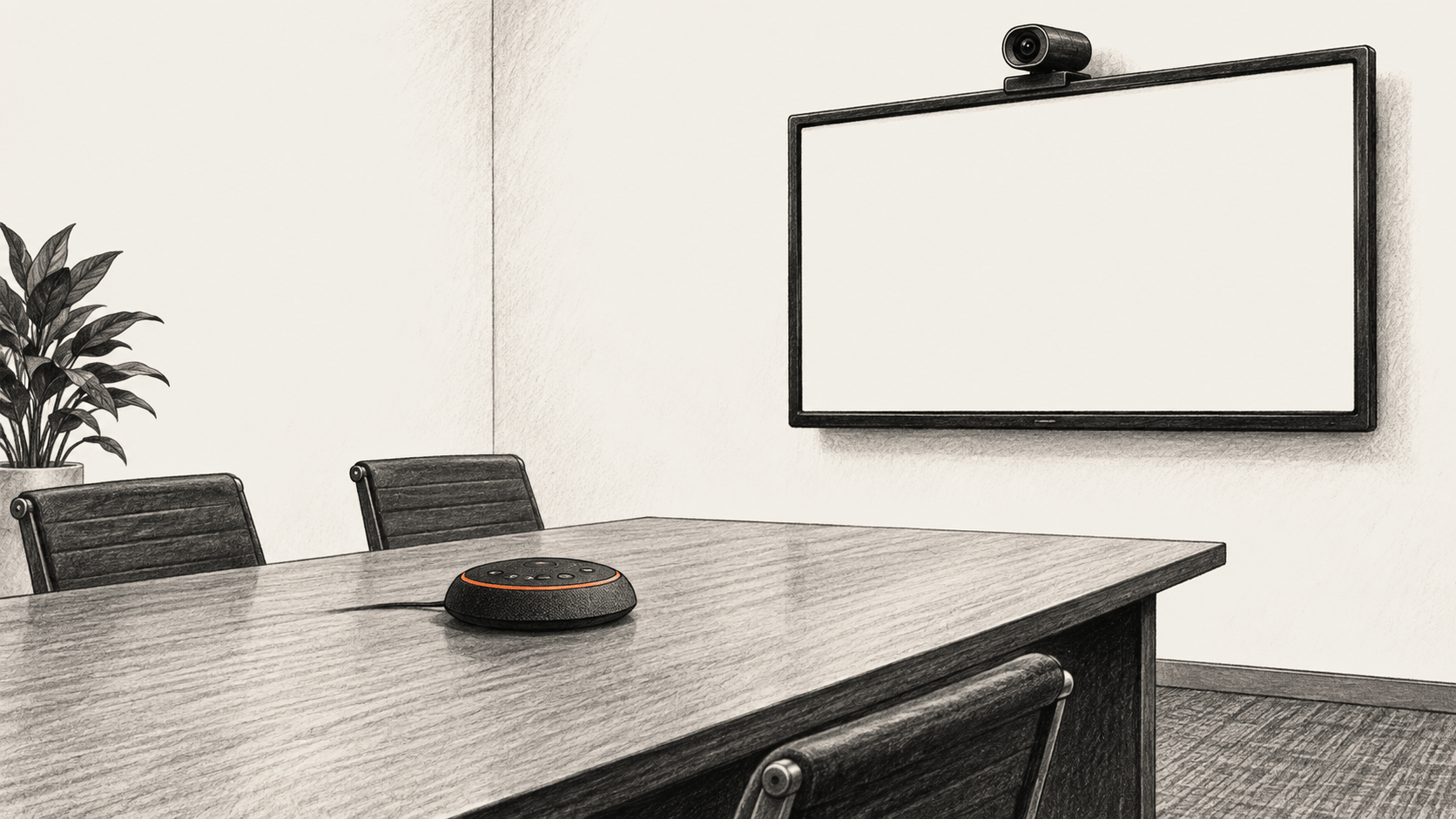 Camera above blank conference display.