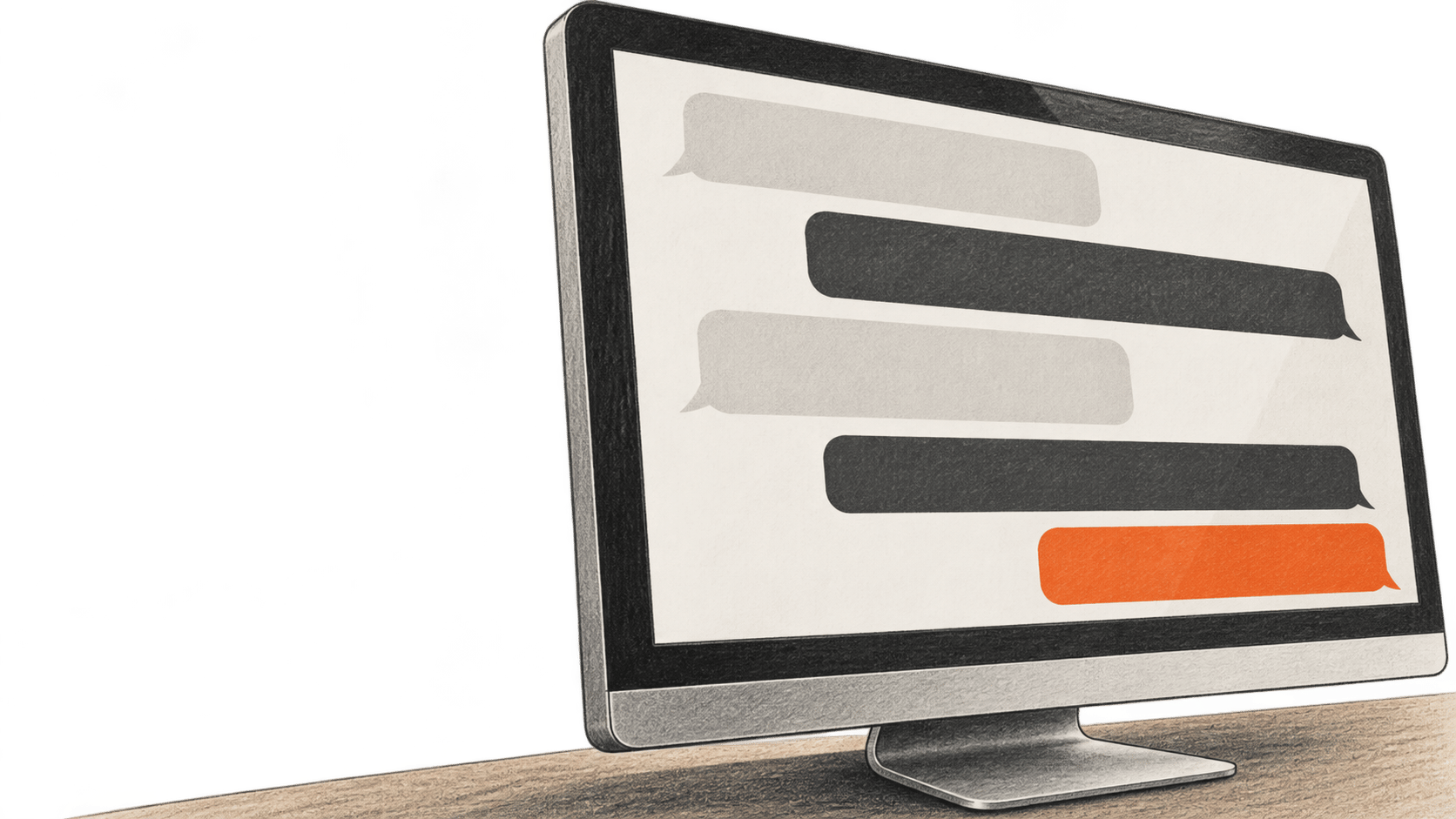 Angled monitor showing alternating empty message shapes.