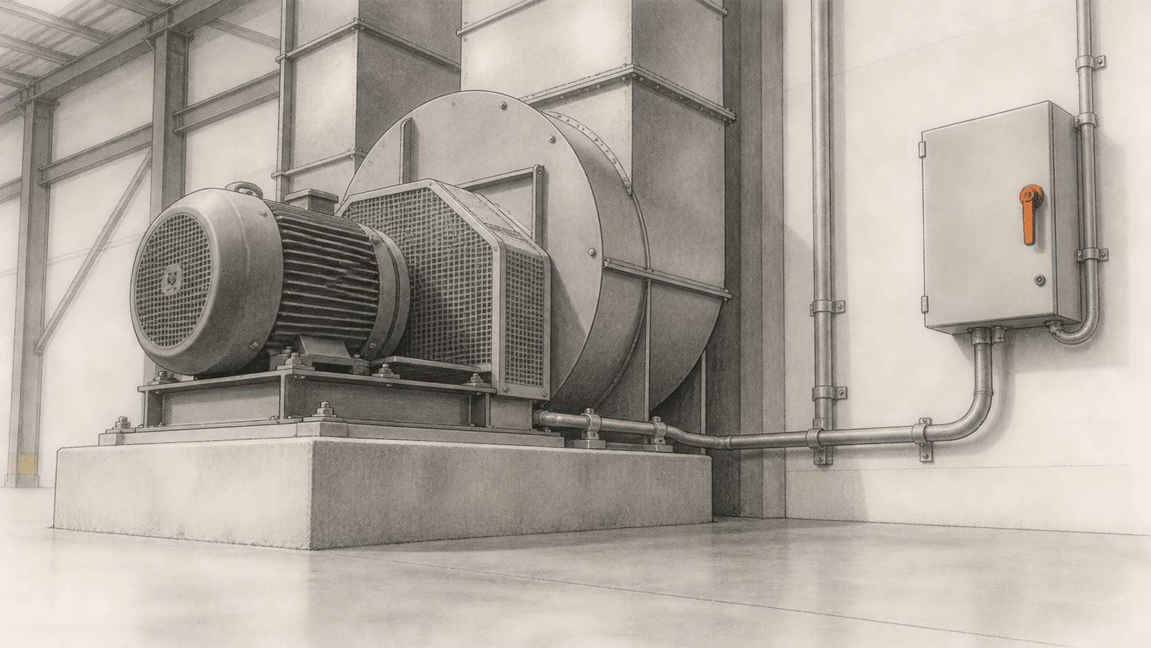 Industrial fan with control cabinet.