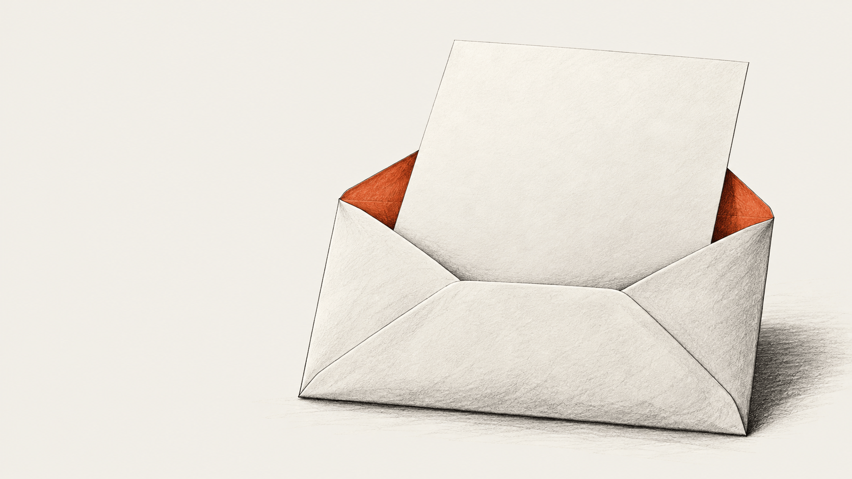 Conceptual illustration of a blank letter partly inside an open envelope.