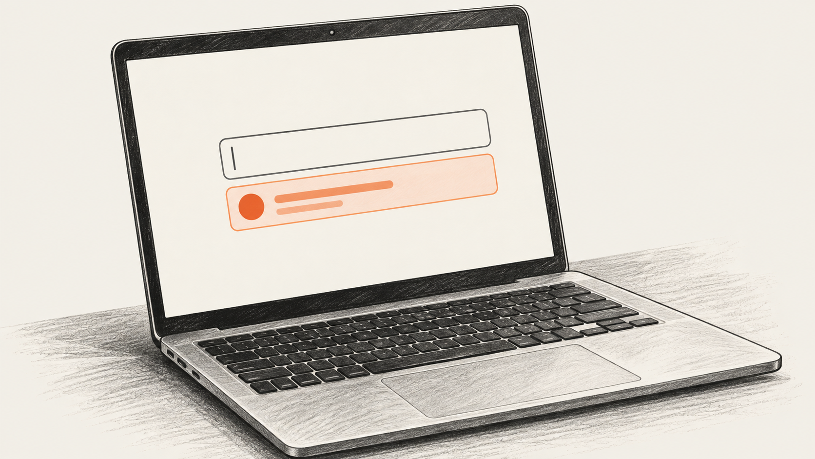 Conceptual illustration of a laptop displaying a blank form field and an orange suggestion.
