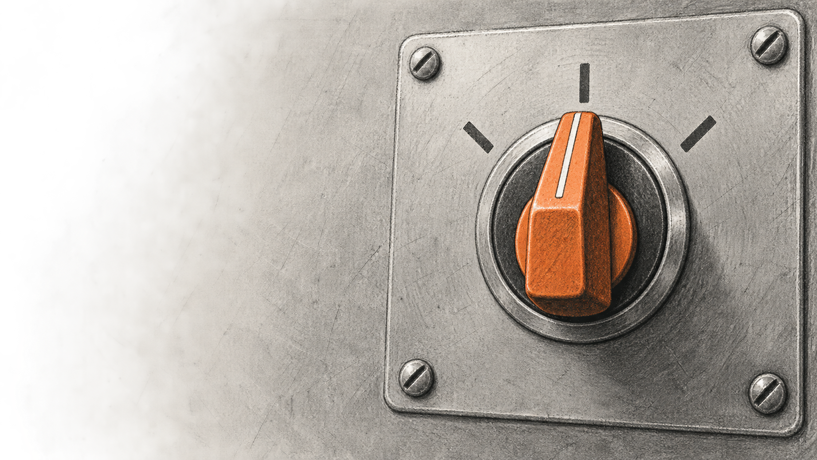 Illustrative charcoal drawing of an orange three-position selector switch mounted on a metal panel.