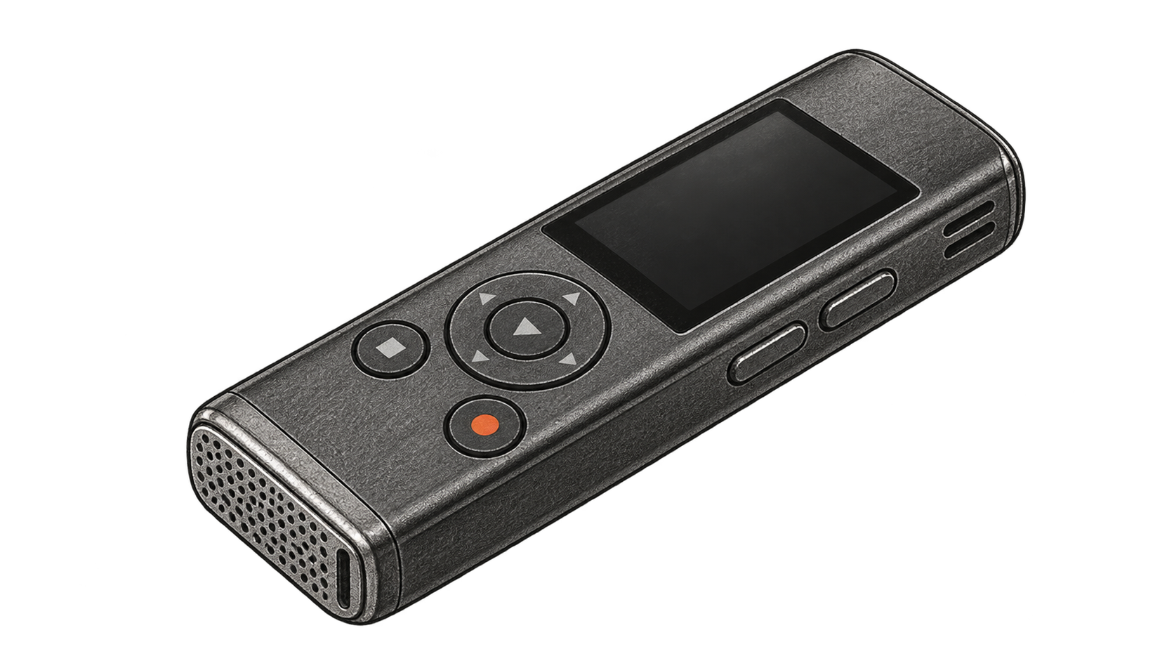 Charcoal illustration of a single unbranded digital audio recorder with a blank display and physical buttons on a transparent background.