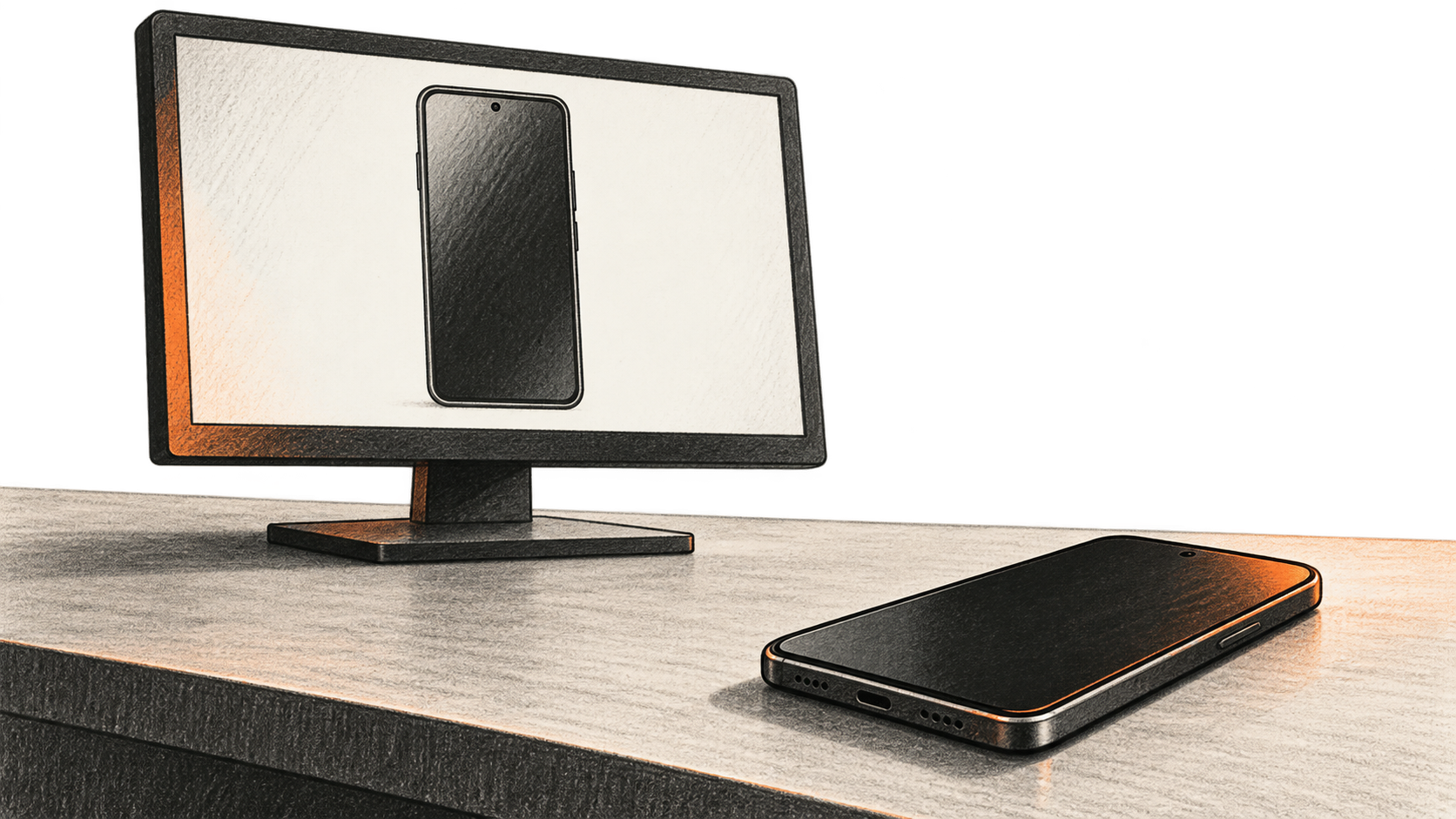 Monitor image beside flat handset.