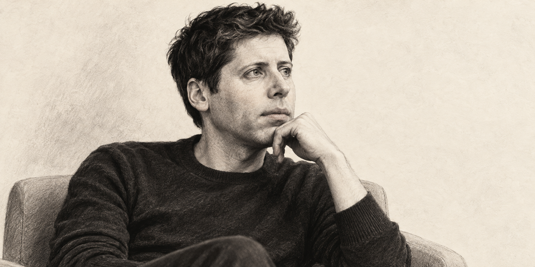 AI-generated portrait of Sam Altman seated with his hand against his chin.