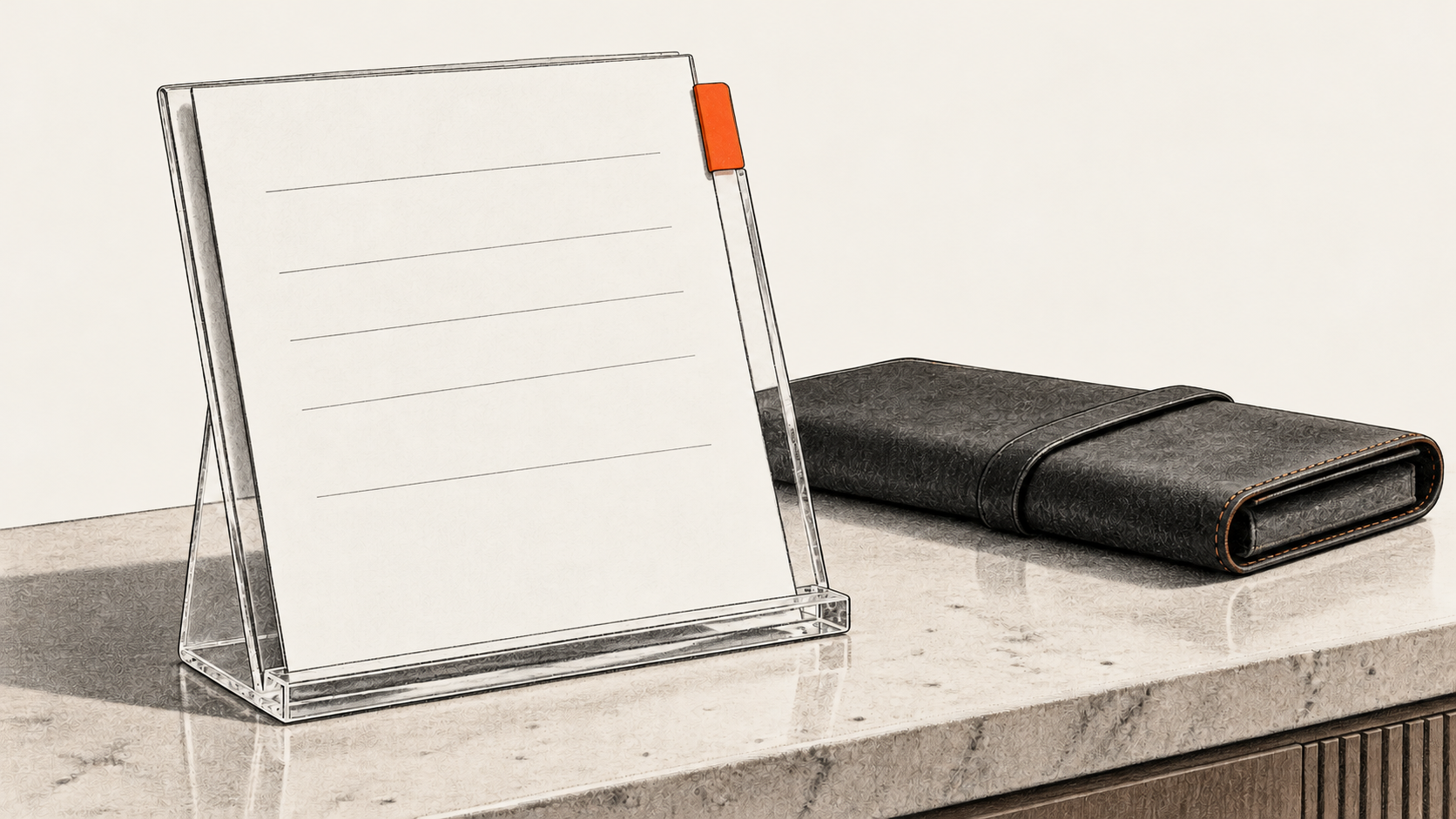 Blank page, orange tab, portfolio.