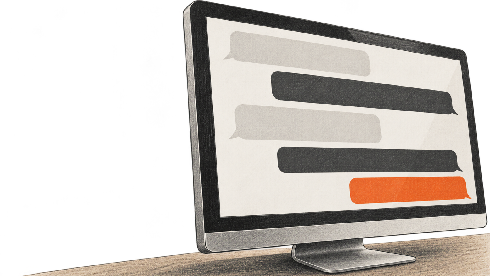 Angled monitor showing alternating empty message shapes.