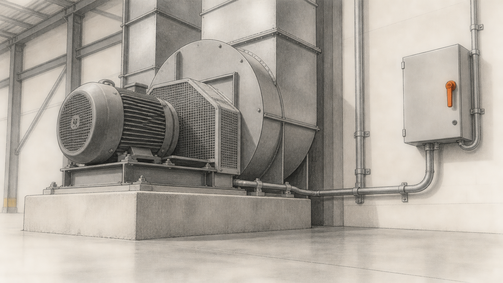Industrial fan with control cabinet.