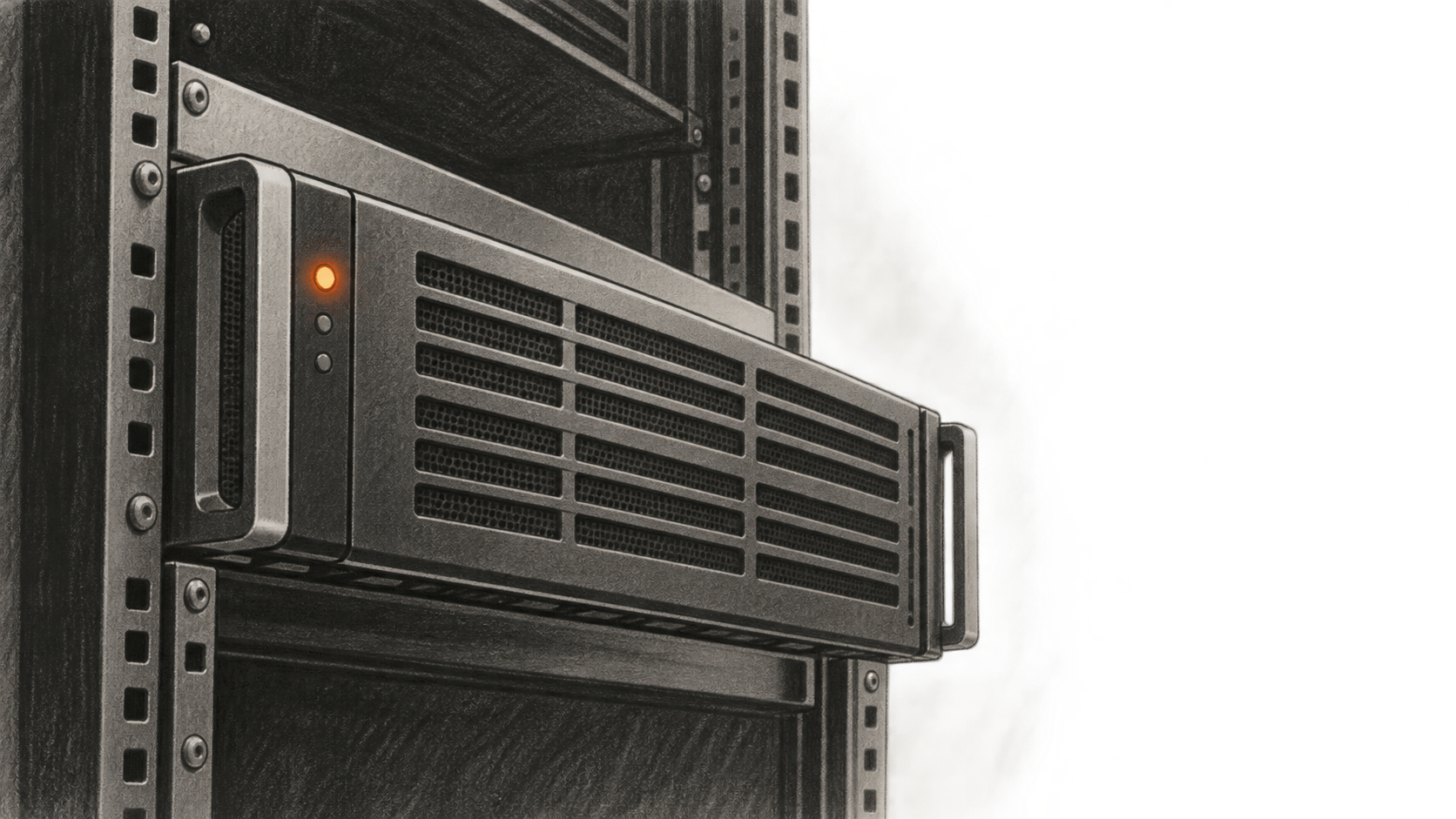 Conceptual illustration of a generic rack-mounted server with an orange status light.